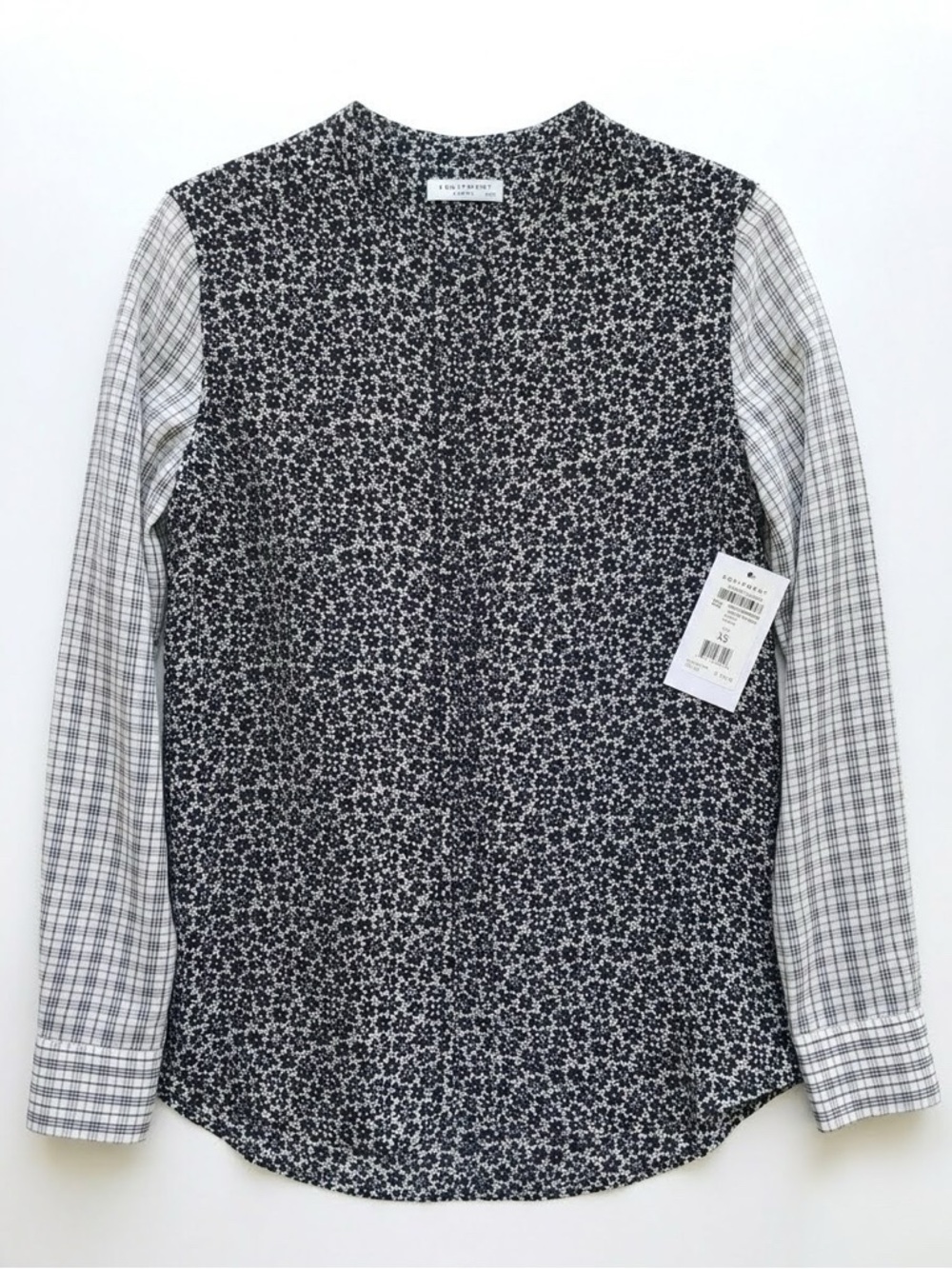 NWT Equipment Lynn 100% Silk Mixed Print Floral Check Blouse XS Black White NEW